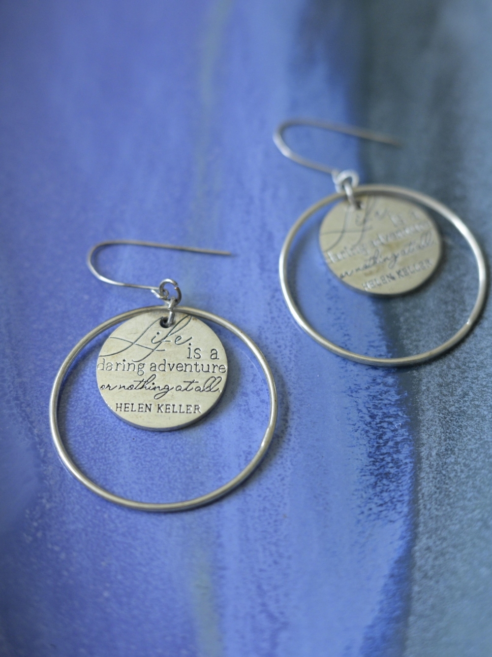 Inspirational Helen Keller Quote Hoop Earrings - Silver Tone
